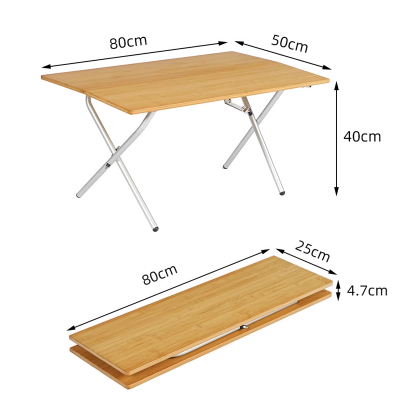 Outdoor Garden Folding Table Bamboo Round Folding Table Aluminum Alloy Outdoor Camping Foldable Picnic Table