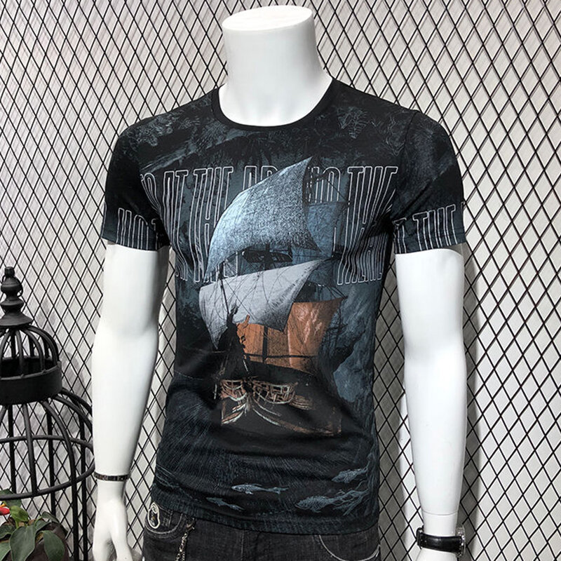T-Shirt Casual stampata dipinta a mano alla moda abbigliamento uomo 2024 estate nuovi pullover oversize t-Shirt All-match