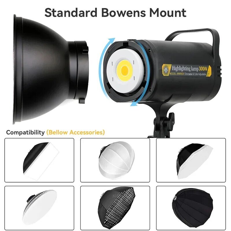 300W LED Video Light 5700K Continuous Dimmable Photography Lamp Photo Studio Daylight Lighting for Youtube Video Live Fill Light