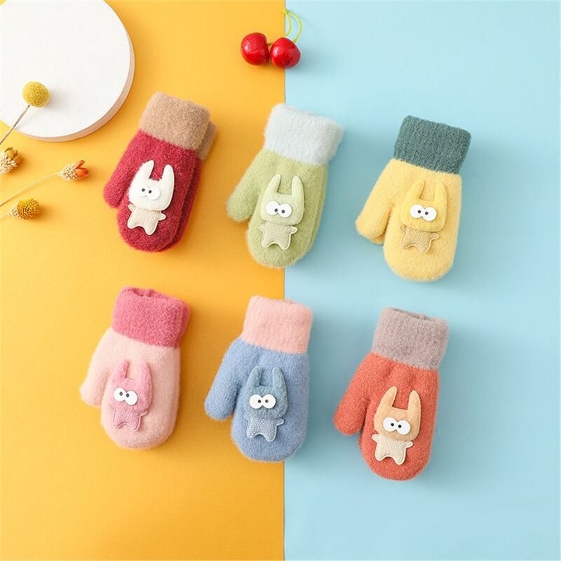 Soft Toddler Baby Mittens Fashion Fluffy Lining Winter Warm Gloves 1-3Years Cartoon Mittens for Girls Boys