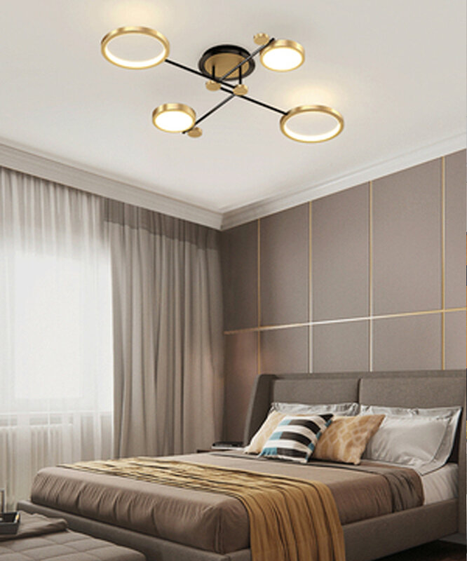 Plafonnier LED suspendu au design nordique moderne, disponible en noir et en or, avec télécommande, intensité d'éclairage réglable