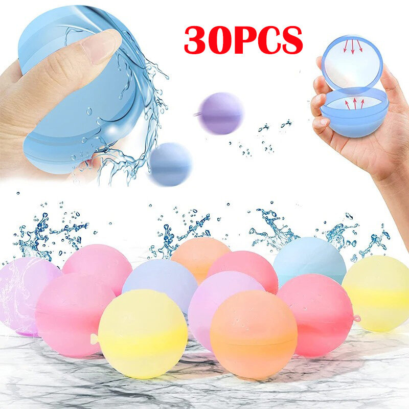 Bolas de respingo de bomba de água reutilizáveis para crianças, balão recarregável, preenchimento rápido, selagem automática, piscina, 30pcs