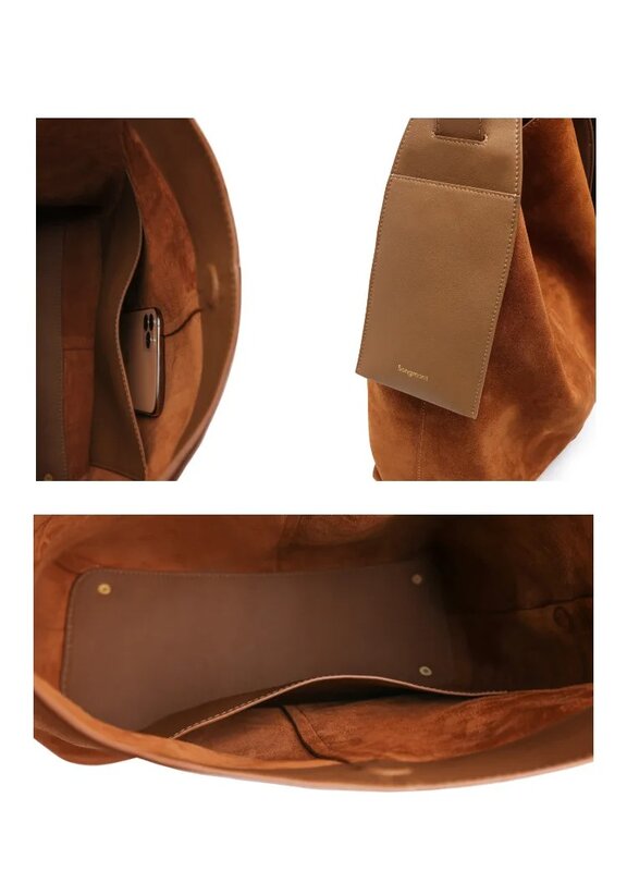 Songmont-Suede Crossbody Bag, Retro Tote, grande capacidade, pendulares, um ombro, Designer, Original, Novo, 2024
