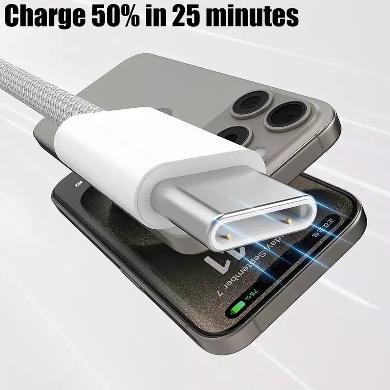 Kabel pengisi daya USB C, untuk iPhone 15/15 Pro/15 Pro Max/15 Plus kabel Carplay untuk Xiaomi ponsel pengisian cepat