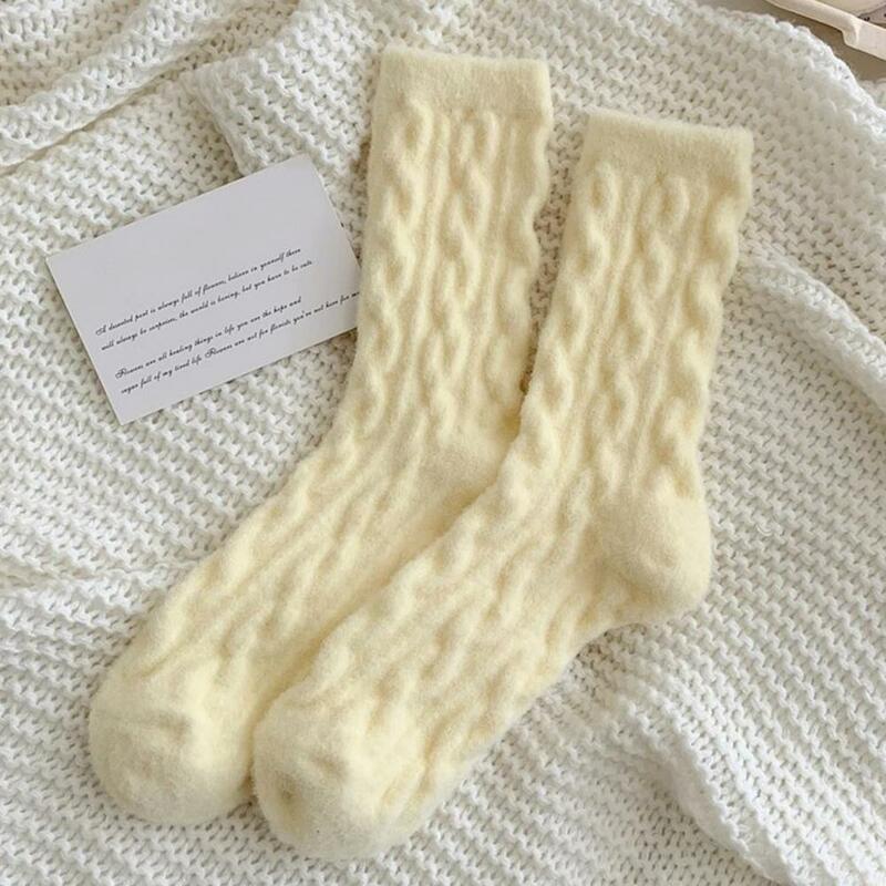 Теплые носки, уютные вязаные женские носки средней длины с плюшевой подкладкой, теплые Нескользящие эластичные для повседневного комфорта, поглощение пота, теплые и уютные