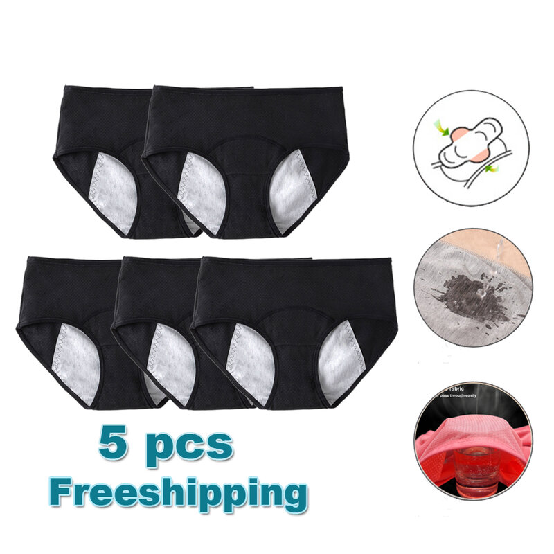 L-8XL Leak Proof Menstrual Panties 5PCS Women Period Underwear Sanitary Panties  Plus Size Physiological Waterproof Briefs