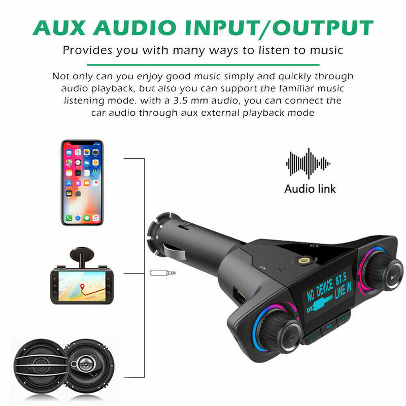 Transmetteur FM Bluetooth pour voiture, lecteur MP3, kit adaptateur radio mains libres, chargeur USB