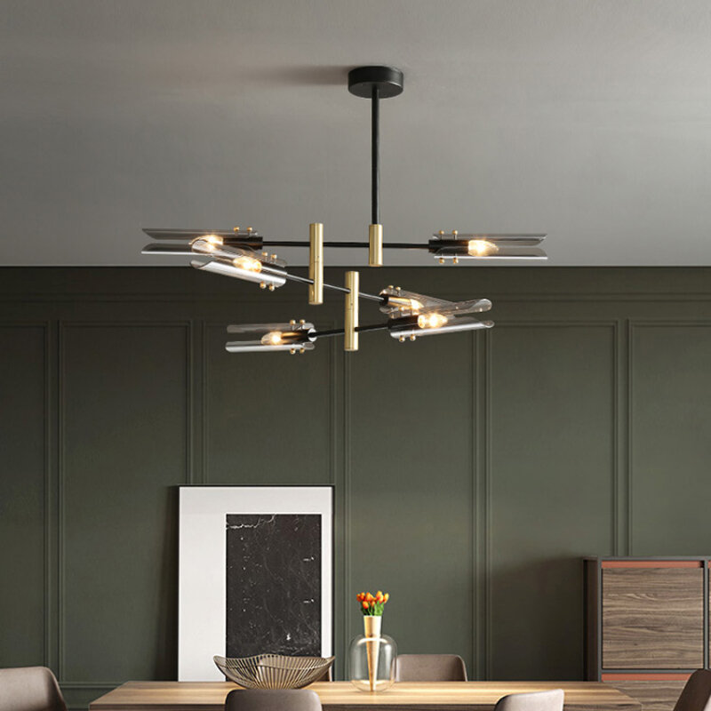 Line Chandelier Nordic Modern Creative Bar Villa Home Decor Lighting Living Room Dining Room Bedroom Glass Art LED Pendant Lamps