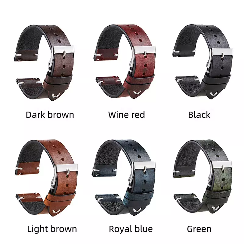 Bracelet de montre en cuir de vachette décoloré, huile vintage, bracelet en cuir véritable ultra-fin à dégagement rapide, 18mm, 20mm, 22mm