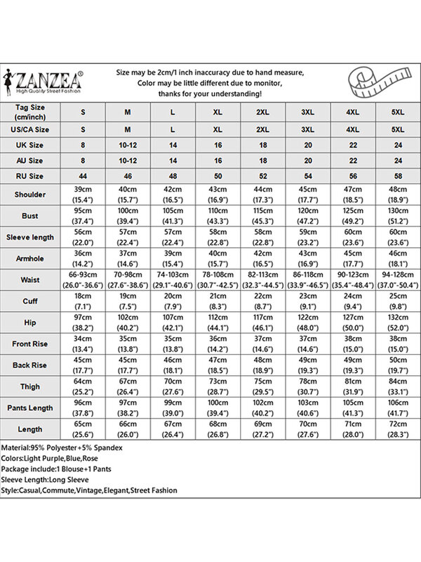 ZANZEA Duabi-Conjunto de 2 piezas para mujer, Top informal de manga larga, pantalones de pierna ancha, acanalados, holgados, Color sólido