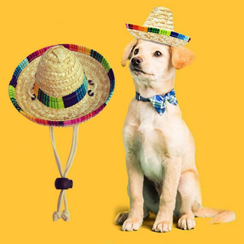 Topi Sombrero Anjing Topi Jerami Hewan Peliharaan Meksiko Mini Dirancang dengan Kain Alami dan Topi Hewan Peliharaan Jerami untuk Hewan Peliharaan Kecil Pesta Anjing Kucing