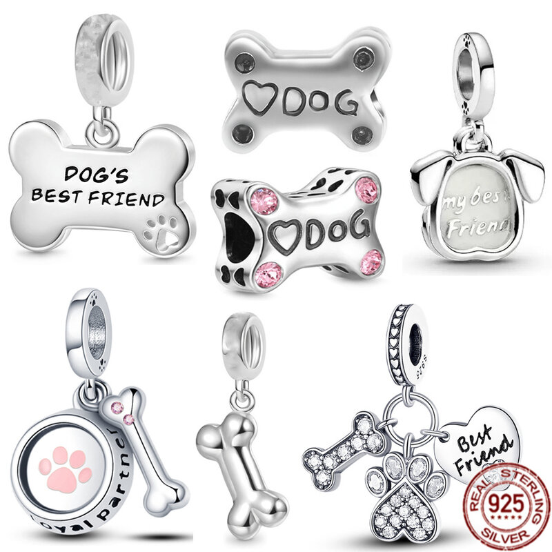 Hot 925 Sterling Silver Pet Dog Bone Footprint Series Pendant Charm Beads Fit Original Pandora Bracelet Jewelry