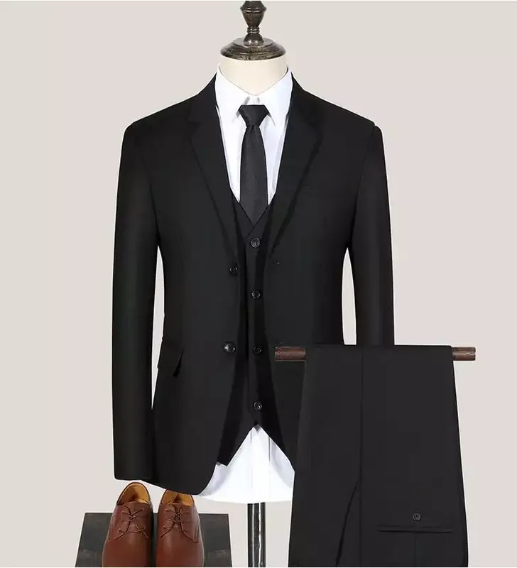 Мужской стиль 2024, однотонный деловой костюм высокого качества (куртка + жилет + брюки) для жениха и лучшего человека
