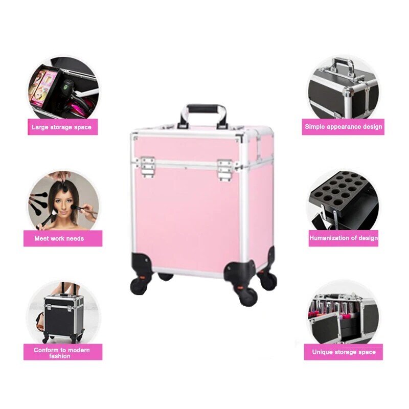 Large Pull Rod Toolbox Portable Multi-Layer Cosmetics Organizer Box With Universal Wheels Apply To Makeup & Hairdressing Storage