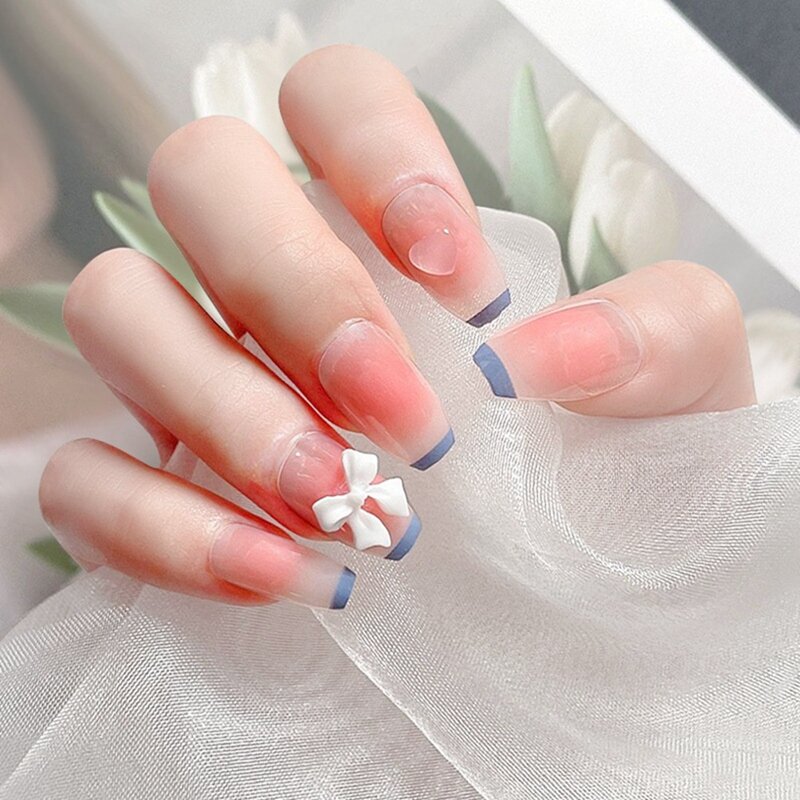 Wearable Nail Pieces Removable Nail Art Pieces Colour Changing Love Blue Edge Blush False Nail Tips