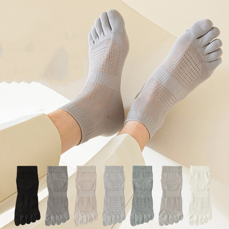 1 Pair Five Fingers Socks Men's Cotton Mesh Summer Toe Socks Sports Anti-slip Low Cut Ankle Socks with With Separate Fingers