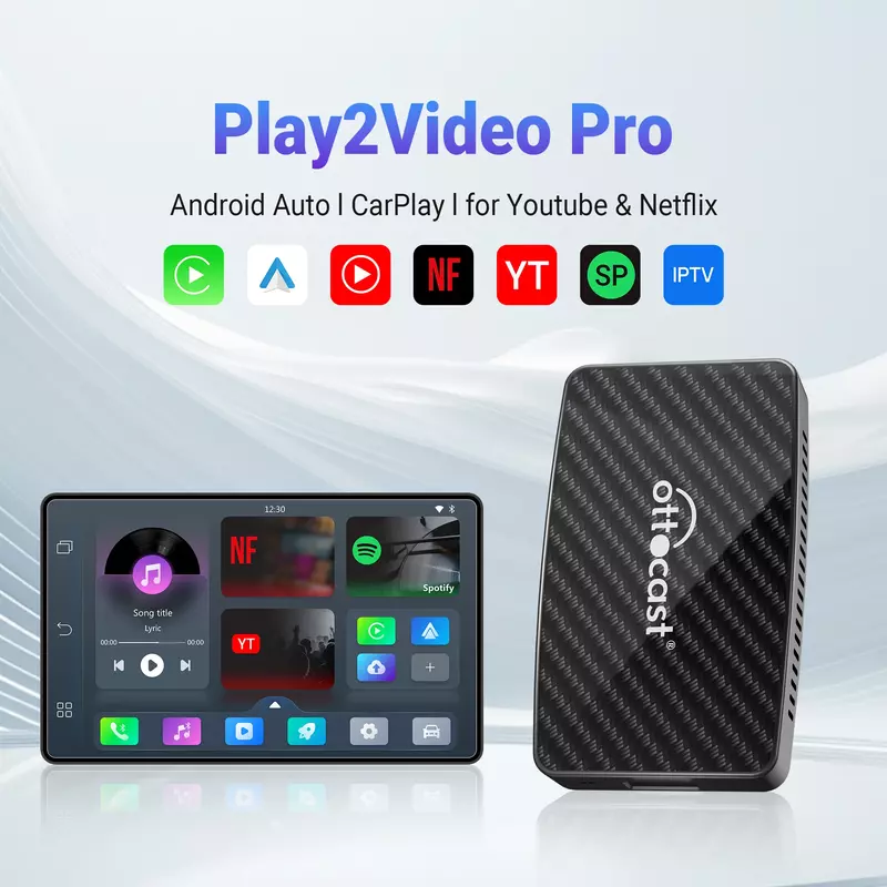 OTTOCAST Play2 비디오 프로 무선 카플레이, 무선 안드로이드 오토 어댑터, 유튜브, 넷플릭스, IPTV, 기아, 도요타용 자동차 액세서리
