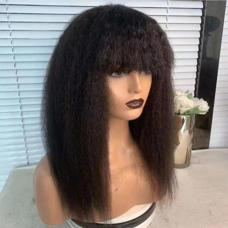 Yaki мягкий 26 "длинный курчавый прямой 180 плотный натуральный черный парик с челкой для женщин детские волосы предварительно выщипанные ежедневные без клея
