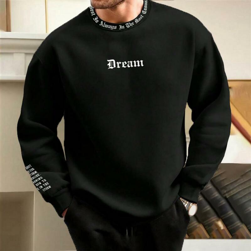 Свитшот мужской с круглым вырезом, уютный зимний пуловер с длинным рукавом, с надписью, мягкий теплый повседневный средней длины