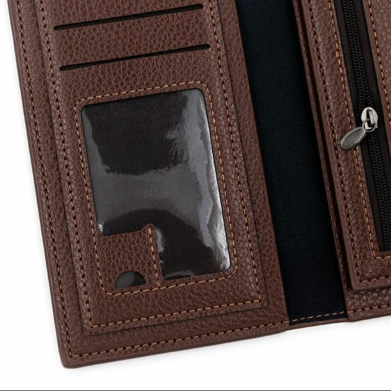 with Zipper Men's Long Wallet Korean Style Large Capacity Waterproof Male Leather Purse Contracted Solid Color Card Wallet Male