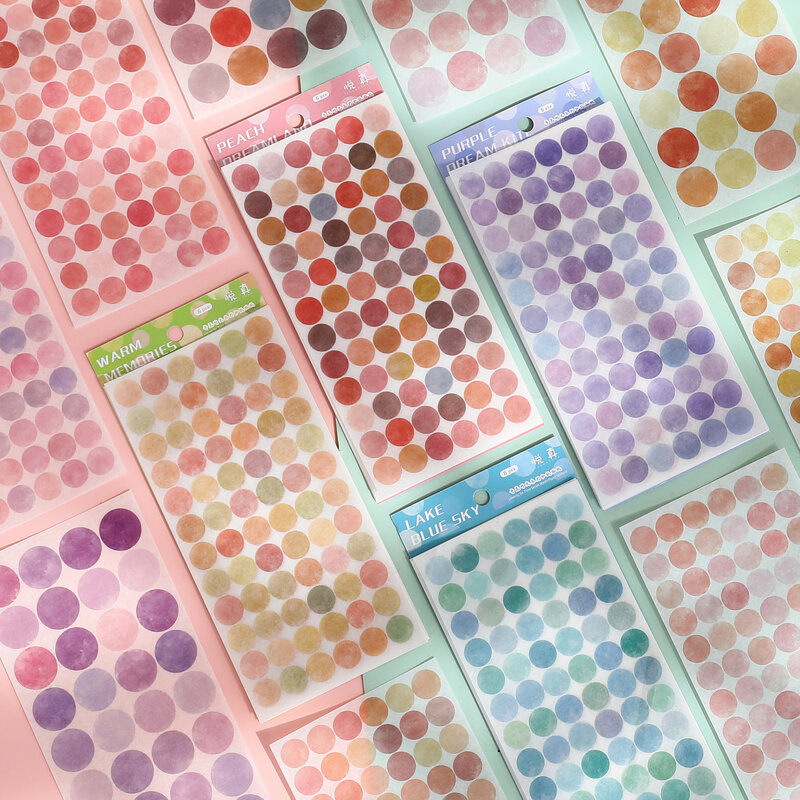 6 fogli multicolore cerchio Dot adesivi scrivibili fai da te Morandi colore rotondo Dot adesivi per le arti fai da te artigianato Album Journal Planner