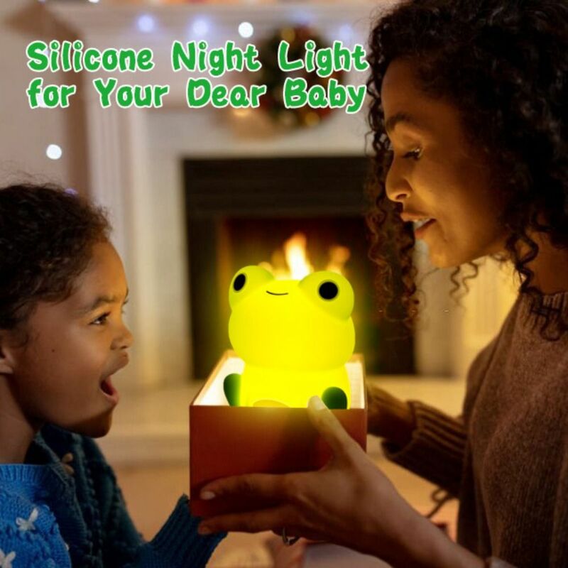 Night Lamp for Kids Frog Soft Silicone Sleeping Night Light Dimmable Timer Rechargeable Colorful Light Room Decor Children Gifts