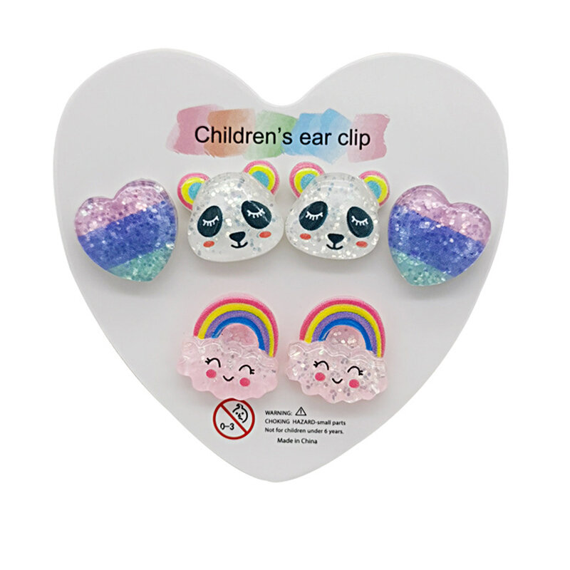어린이용 강력 자석 귀걸이, 3PRS 혼합 클립, 귀여운 유니콘 자석 귀걸이, 피어싱 없는 쥬얼리