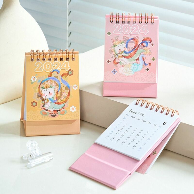 2024 anno del calendario del drago cartone animato carino manuale studente piano decorazione ornamento Desktop