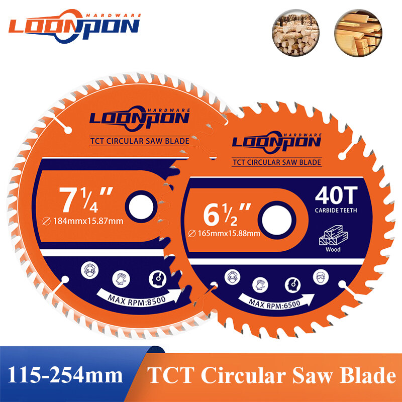 Loonpon TCT Carbide Circular Saw Blade Roda Cakram Kayu Cutting Disc 115 140 165 184 254Mm Woodworking Saw Blade