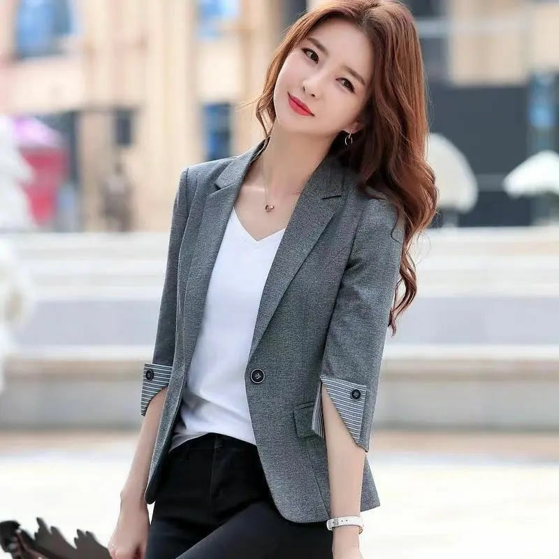 Women Casual Long Sleeved All Match Single Breasted Solid Color Office Lady Business Elegant Jackets Spring Summer New