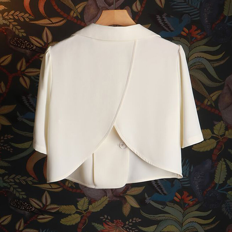 Jaqueta de manga curta fina feminina, top curto de sentido pequeno, novo design, verão, 2022
