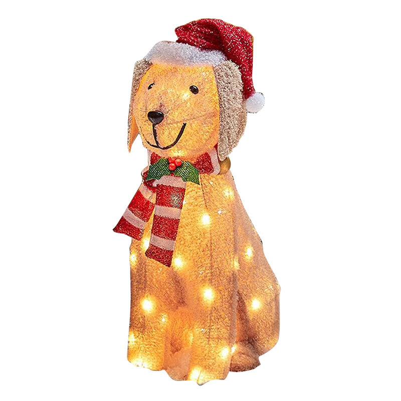 Acrílico Dog Figure Ornamentos, impermeável Light Up, Puppy Figurine, vestindo chapéu de Natal, Home Garden, Front Pathway Walkway