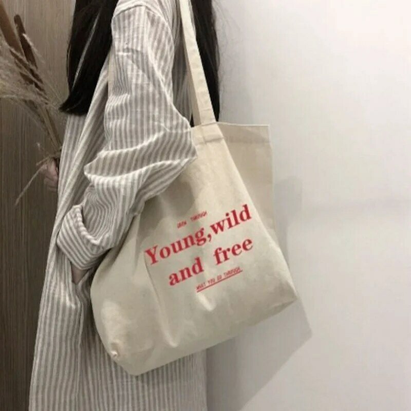 Women's Bag Cheap Casual Large Capacity Shoulder Bags Shopper Canvas Letter Fashion Harajuku Zipper Print Ulzzang Handbags