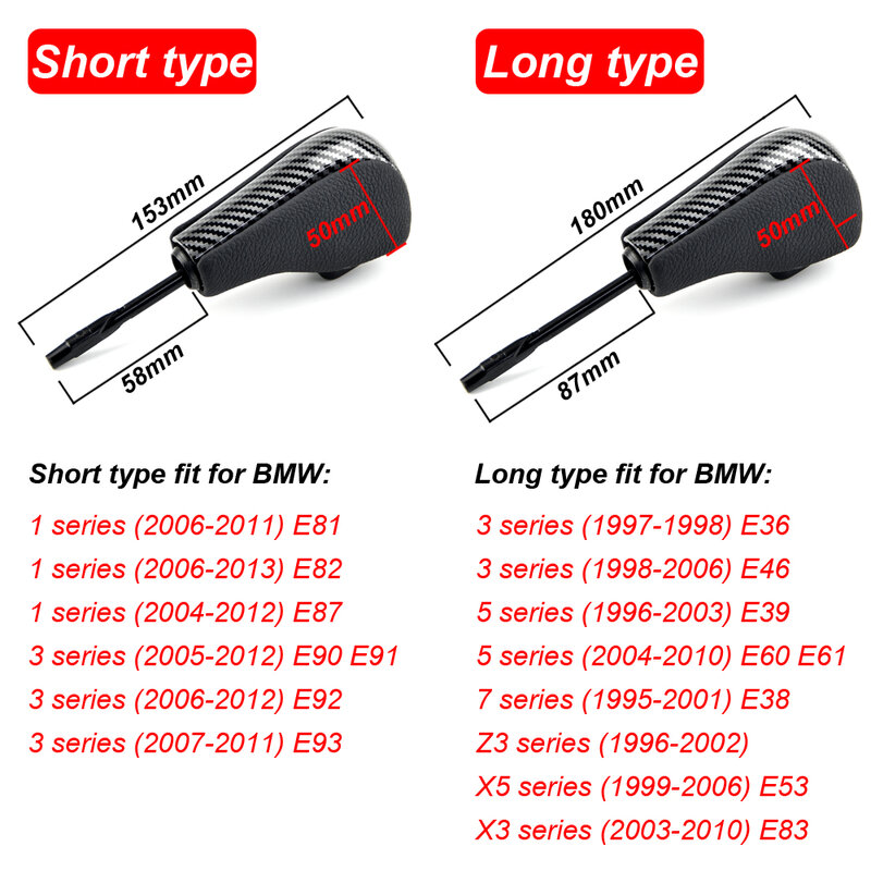 Pommeau de levier de vitesse automatique pour BMW, levier de vitesse court et long, BMW E81, E82, E87, E90, E91, E92, E93, E36, E38, E39, E46, Z4, Z3, E53, E60, X5 Bery