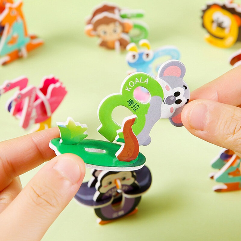 5Pcs 3D Number Puzzle Cartoon Animal Jigsaw Toy Kids Intelligence giocattoli educativi bambini giocattoli fatti a mano fai da te
