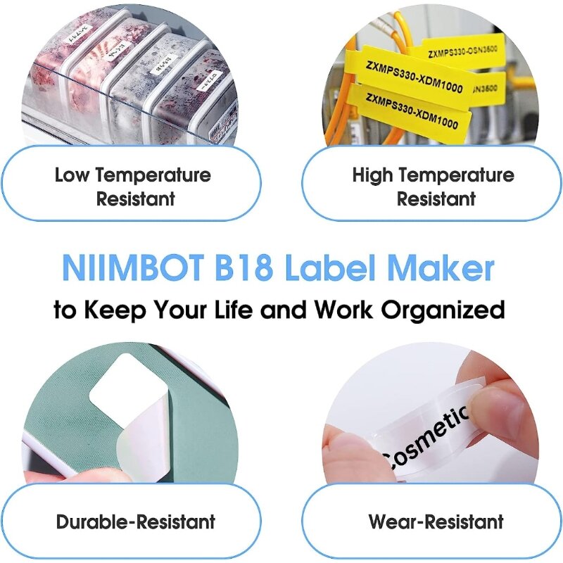 NIIMBOT B18 스틱 열전사 라벨 용지, 투명 용지, 다양한 색상 리본 인쇄