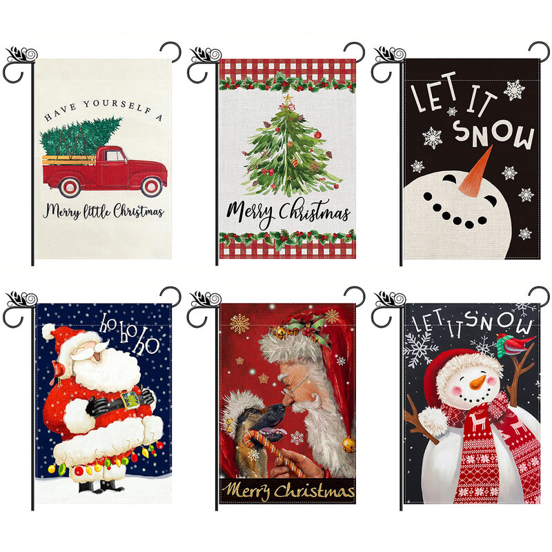 1pc Snowman Christmas tree pattern flag, Christmas double face printed garden flag, farm yard decoration, escluso i pennini