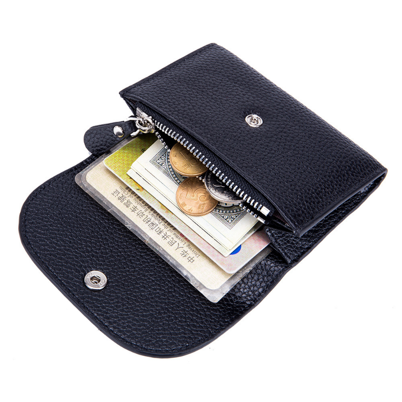 New Women's Short Fashion Mini Genuine Leather Small Wallet with Zipper Coin Money Pocket Credit Card Holder Coin Purse