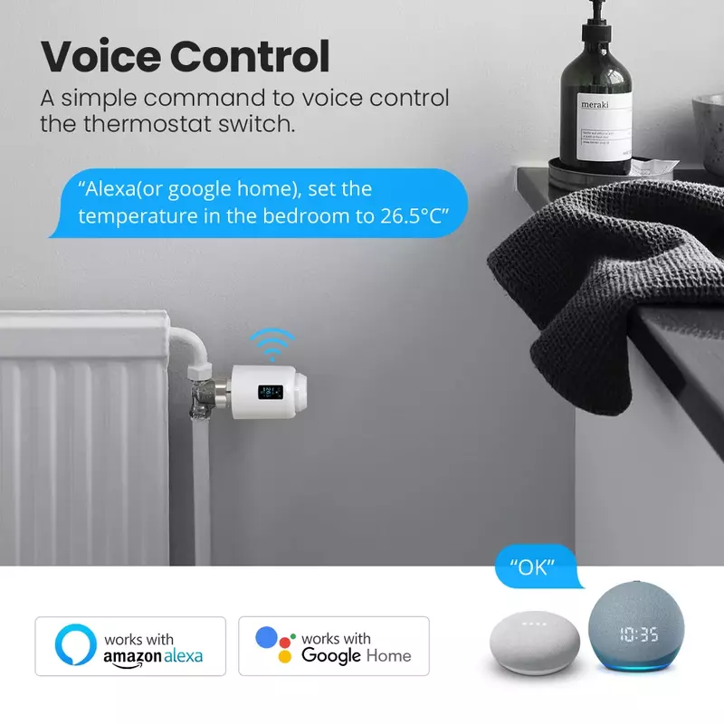 Válvula de radiador termostático, actuador programable inteligente, controlador de temperatura, Bluetooth, TRV, WiFi, compatible con Alexa y Google Home, Tuya