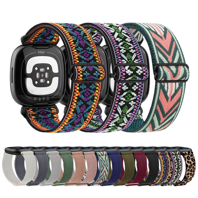 Voor Fitbit Versa 3/Versa 4 Band Band Band Elastische Nylon Verstelbare Horlogeband Voor Fitbit Sense/Sense 2 Polsband Sport Armband