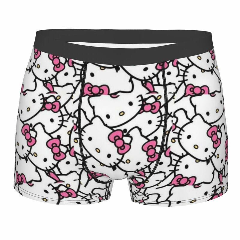 Celana dalam pendek Pria, bokser Hello Kitty, gambar 3D, celana dalam melar
