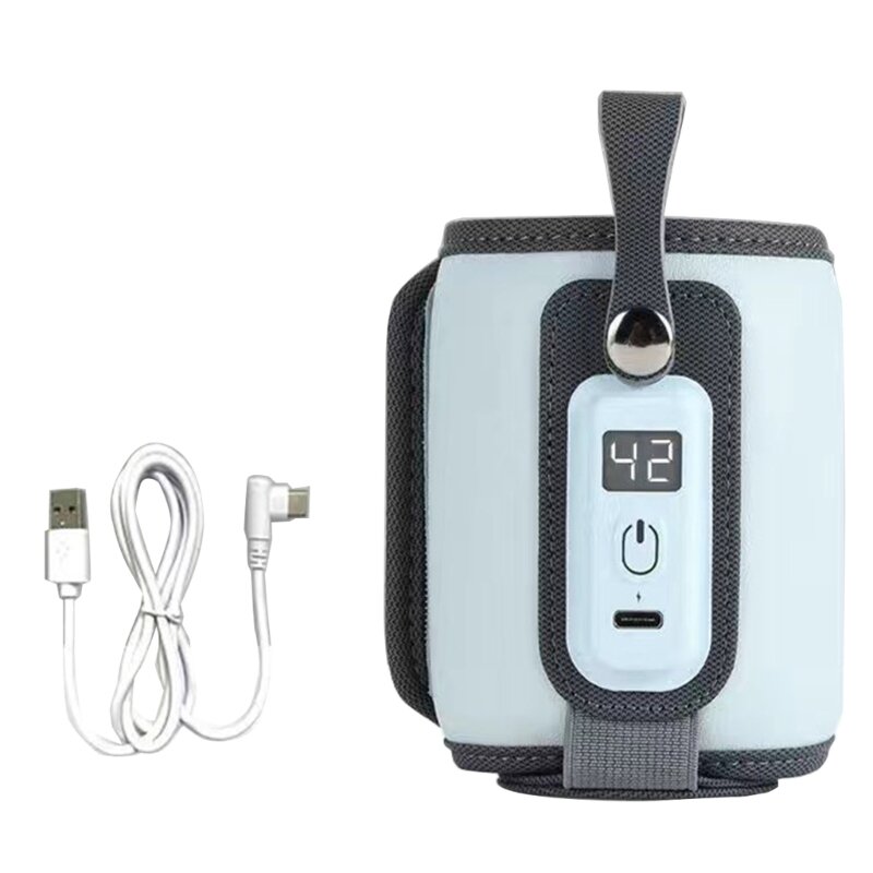 Portable USB Bottle Warmer with LCD-Display Adjustable Temperature Travel Milk Warmer 5 Gears 38°C-52℃ for Babies