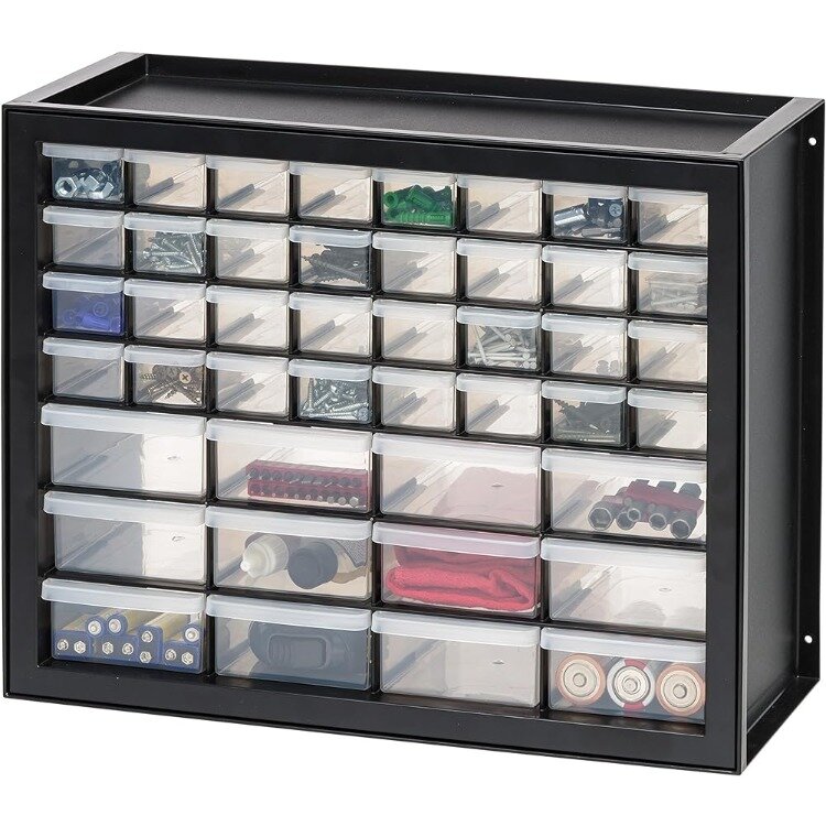 Составной шкаф для хранения металлических деталей IRIS USA, 44 ящика, 19,5 дюйма, Ш x 7 дюймов, Д x 15,5 дюйма, черный, мелкий кирпич