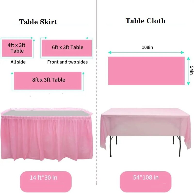 일회용 직사각형 테이블 스커트 또는 식탁보, PE 플라스틱 웨딩 디저트 테이블 커버, 생일 파티 장식 용품
