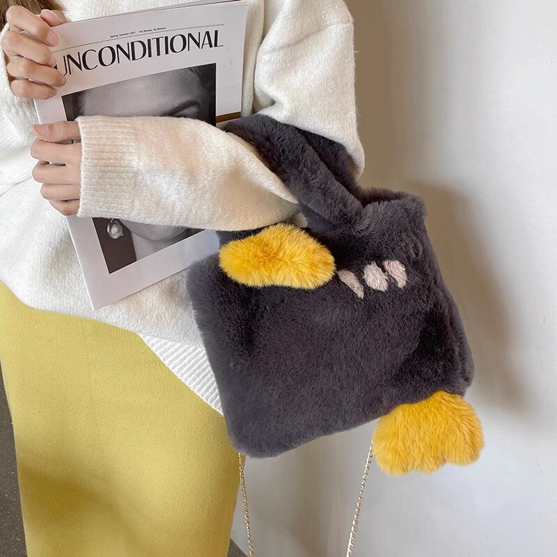 Cute Plush Big Goose Handbag Women'S Autumn And Winter Furry Shoulder Bag Large Capacity Tote Bag Small Satchel Crossbody Bag