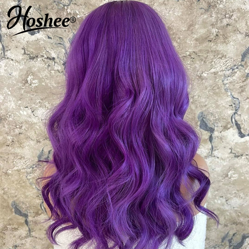 HOSHEE Short Body Wave Purple Colored 13x4 Lace Front Human Hair Wig Brazilian Preplucked Frontal Wigs On Sale For Black Woman