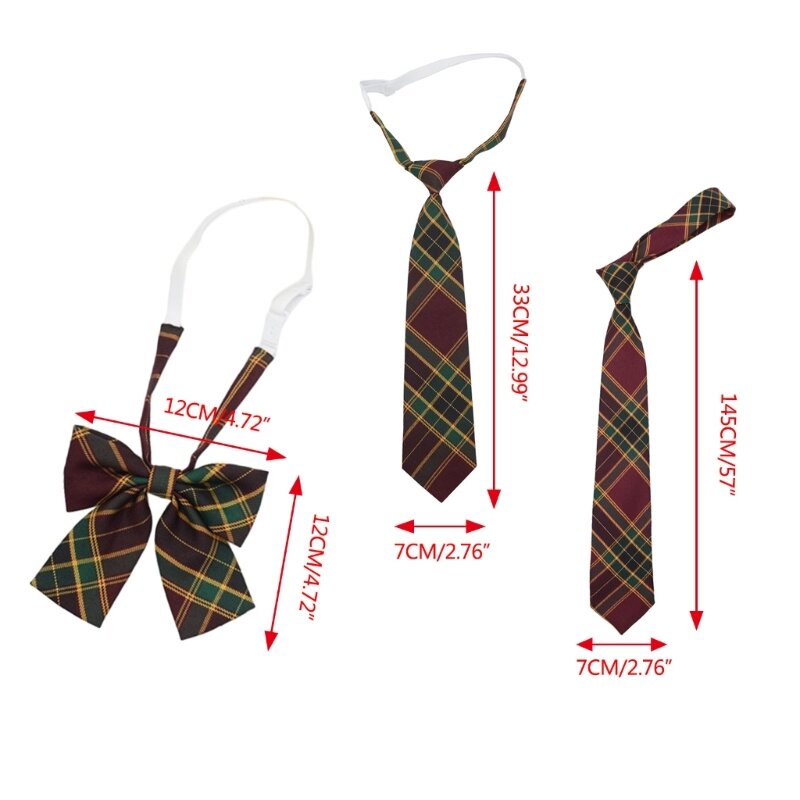 2000er-Jahre-Krawatte für Mädchen, kariert, knotenfreie Fliege, elastische Krawatte, Rollenspiel-Krawatte