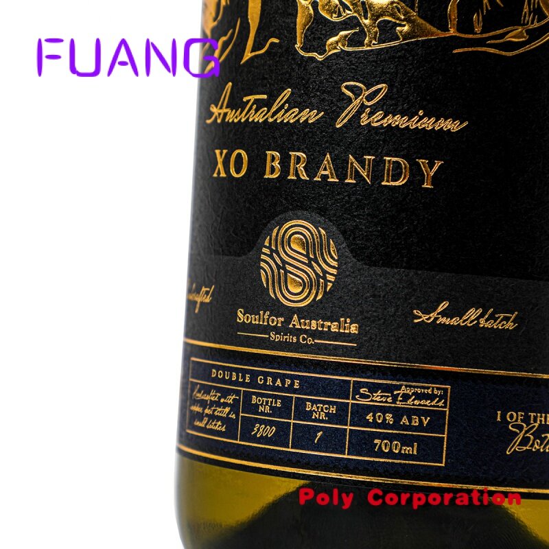 Stiker botol anggur label cetak timbul emas foil cap panas hitam Matte mewah kustom stiker botol anggur Timbul 3D