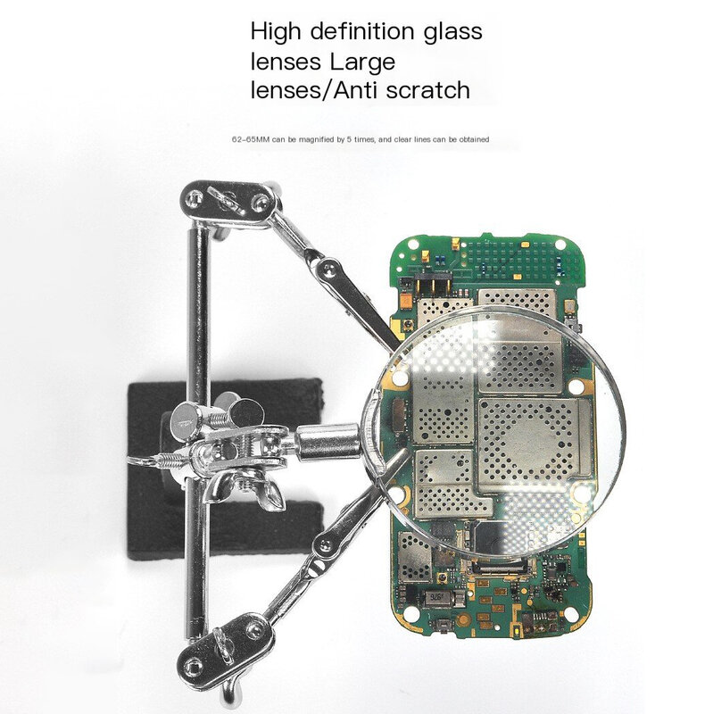 เครื่องเชื่อมเหล็กสเตชันเชื่อมแว่นขยายคลิปหนีบแก้วแบบตั้งโต๊ะไฟ LED เครื่องมือซ่อมบัดกรีมือที่สาม
