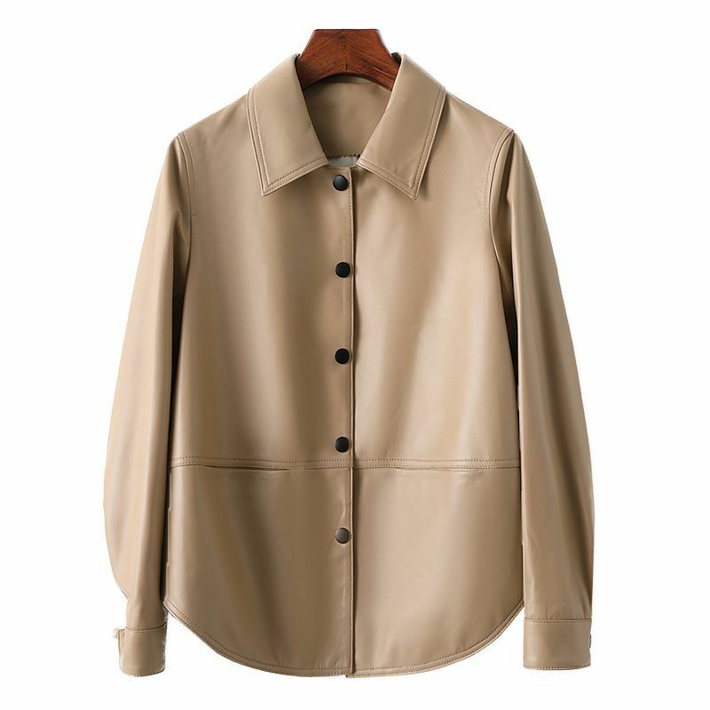 Jaqueta de couro genuíno feminina, jaqueta casual de pele de carneiro, primavera, novo produto, 100, 2023